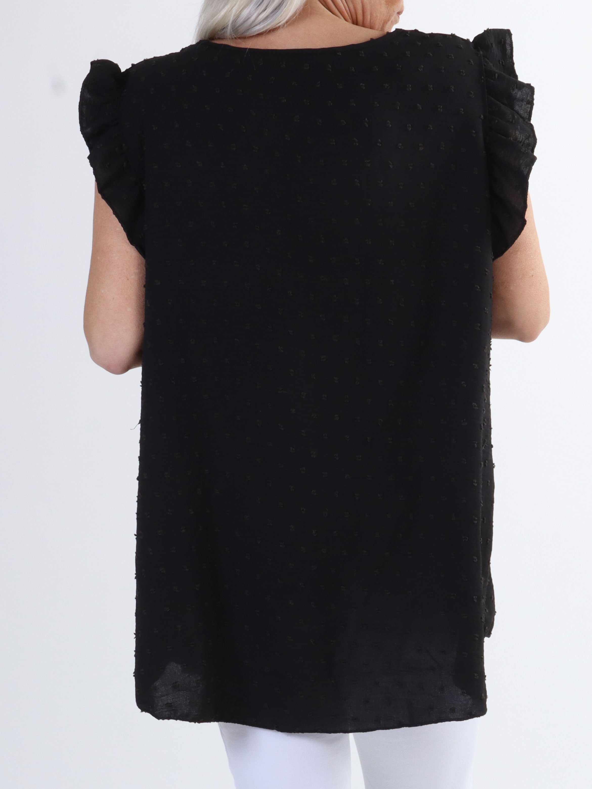 Evig - Sød plus size tunika med prikker og flæseærmer